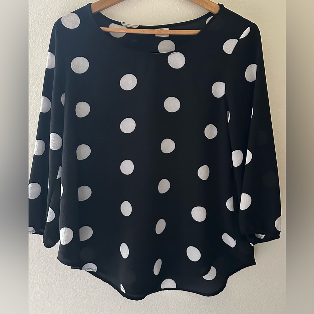 Kaileigh Black Blouse with White Polka Dots